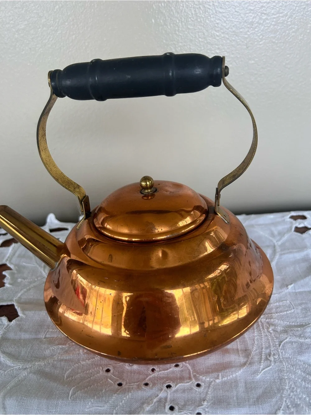 VTG CopperCraft Guild Teapot Tea Kettle Wood Handle Brass Spout & Knob